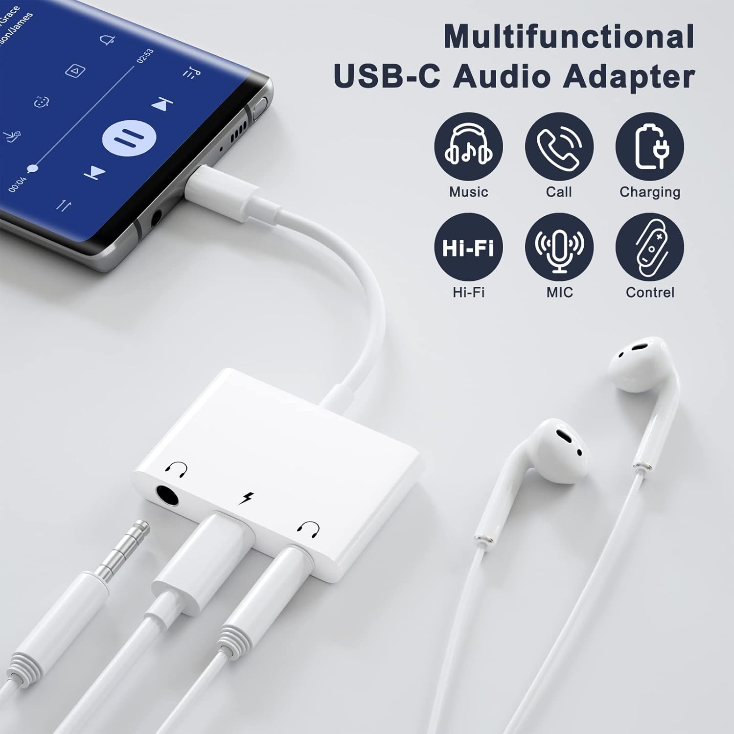 USB C audio adapter connected to smartphone