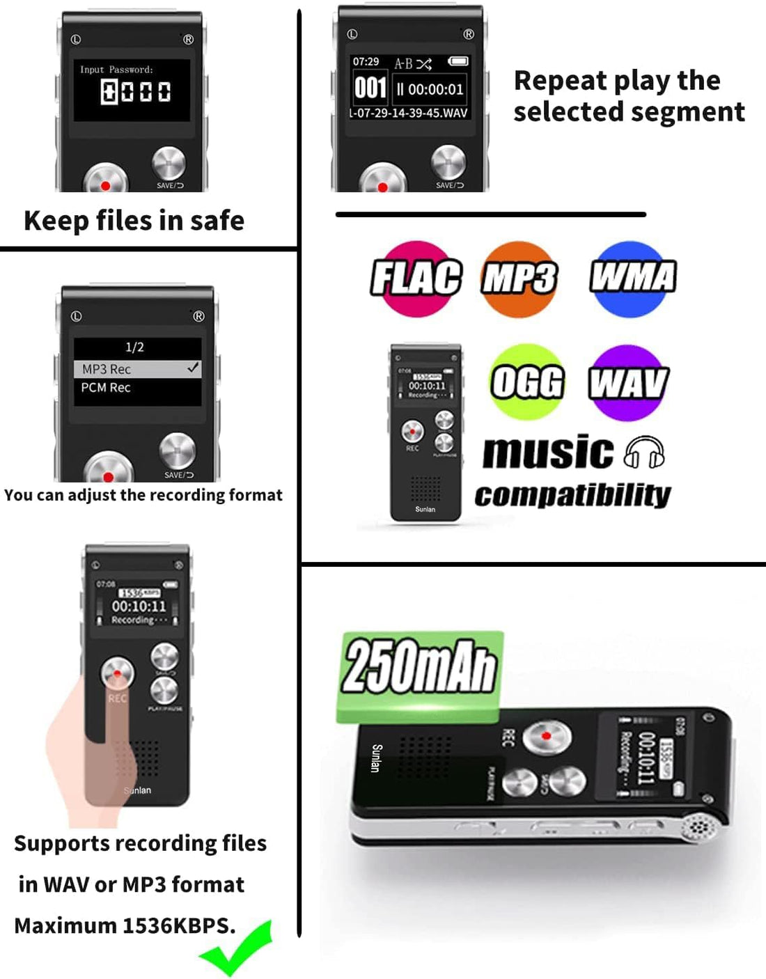 Side profile showing slim design of audio notes device