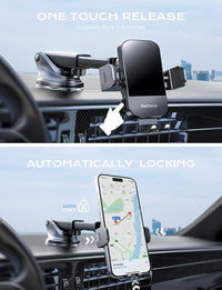 Auto clamping phone holder for car dashboard and vent