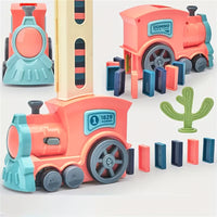 Automatic domino laying train with colourful domino blocks