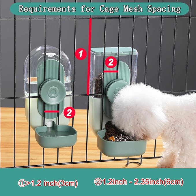 Transparent gravity food and water dispenser attached to small pet cage