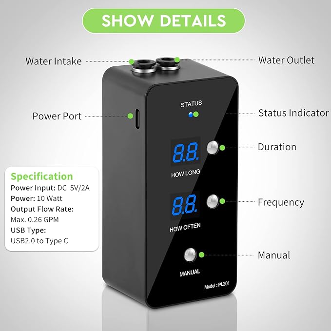 Automatic Reptile Misting System for Terrariums with Adjustable Spray Nozzles