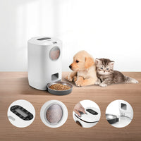 Automatic Pet Food Dispenser with Transparent Viewing Window to Check Food Levels.