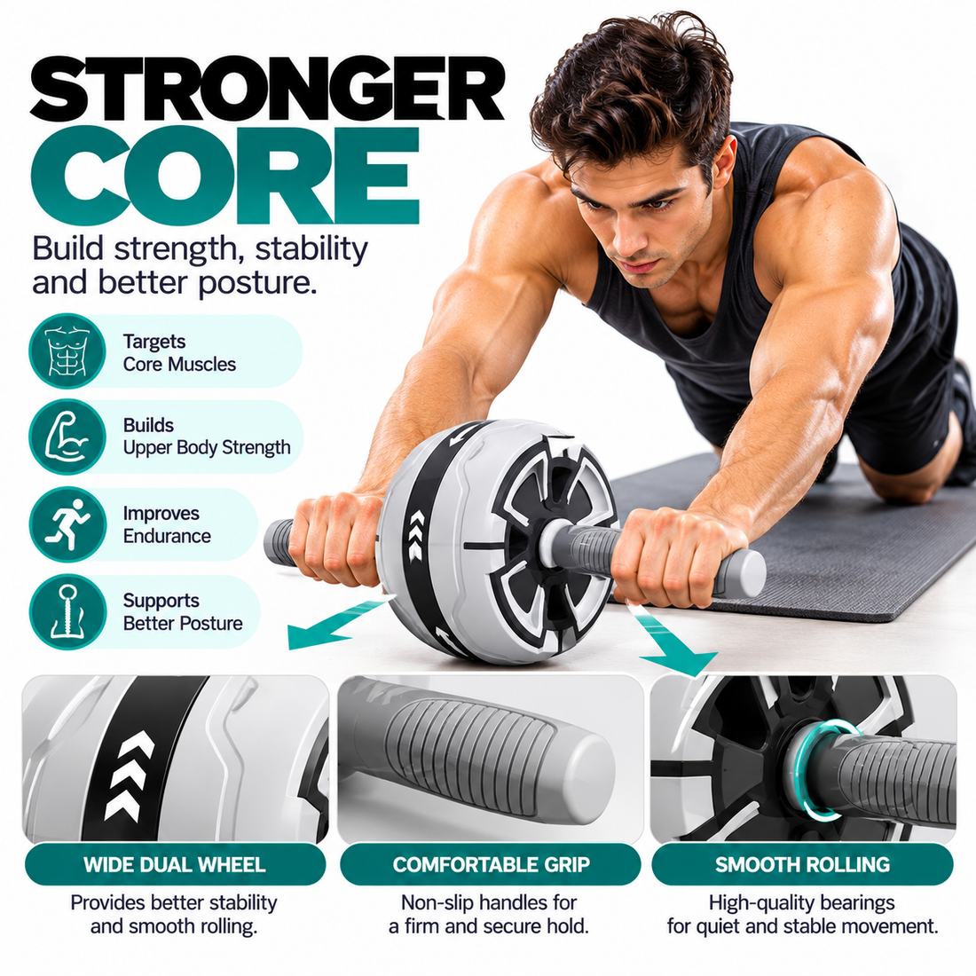 Automatic rebound ab wheel designed for controlled abdominal rollouts and core workouts.