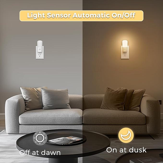 Close up of dusk to dawn sensor on plug in night light