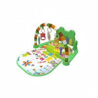 Baby activity gym with hanging toys and piano angled view