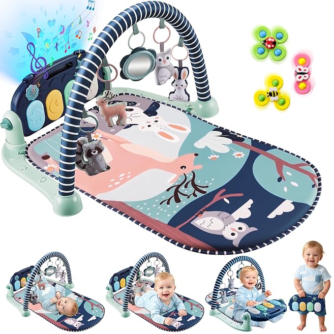 Baby activity play mat with musical kick piano and hanging toys