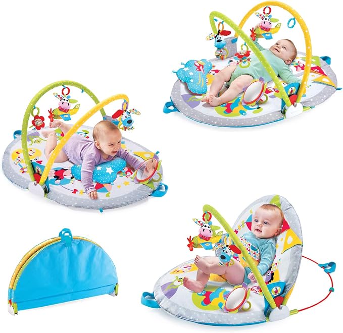 Colorful baby activity play mat with hanging toys