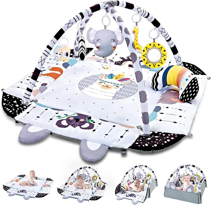 Baby activity play mat with hanging animal toys