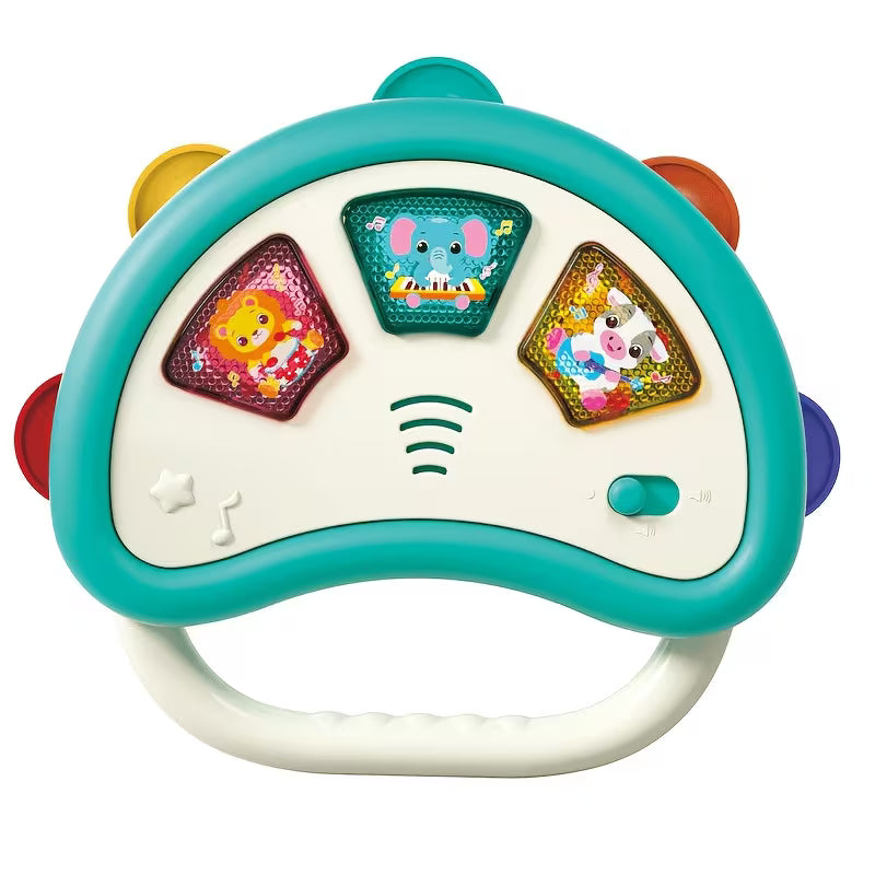 Baby animal sound sensory toy with press, shake and grasp features for interactive play