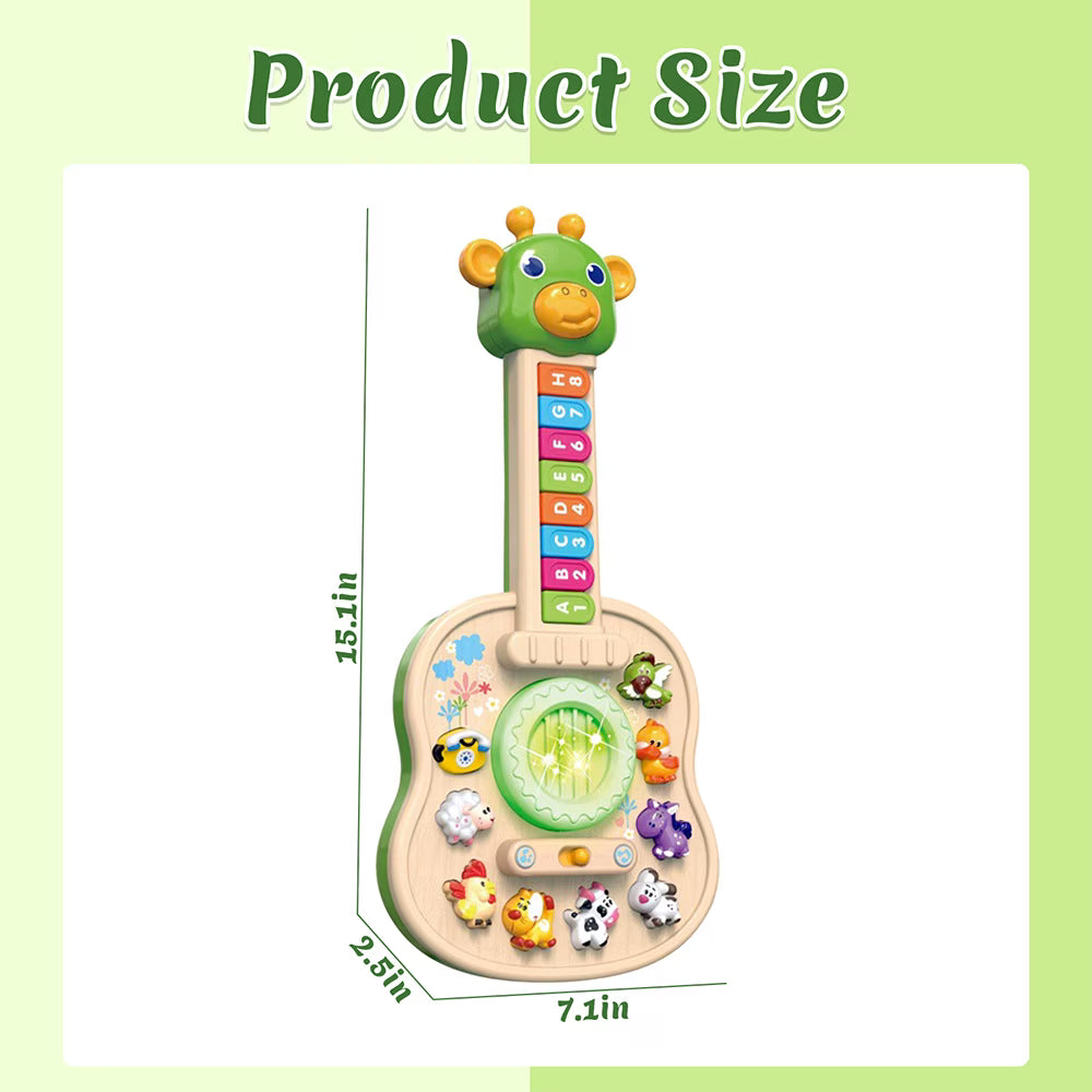 Baby animal sounds guitar toy with piano keys and light up knob for toddler musical play