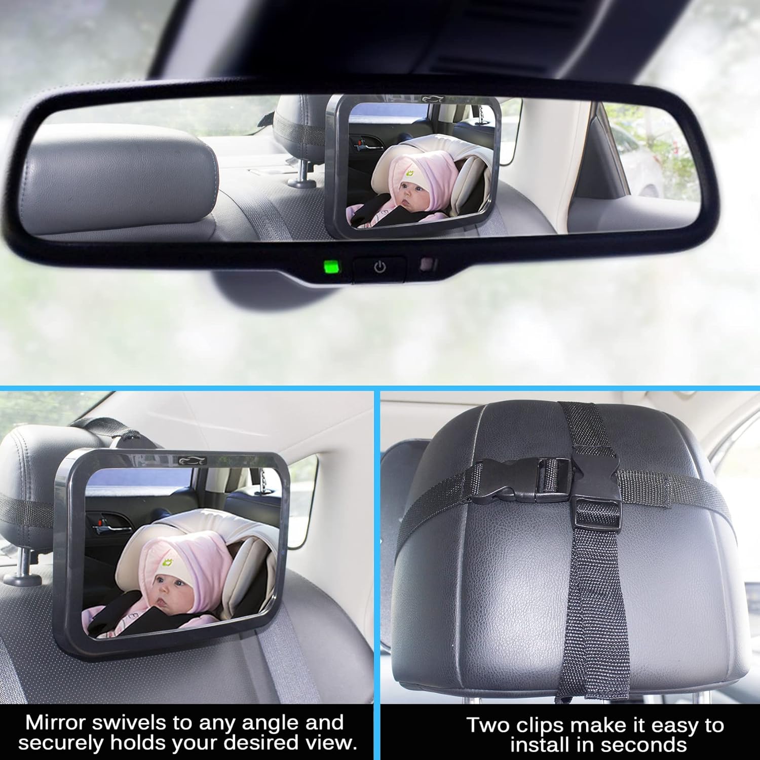baby back seat mirror with adjustable straps easy installation