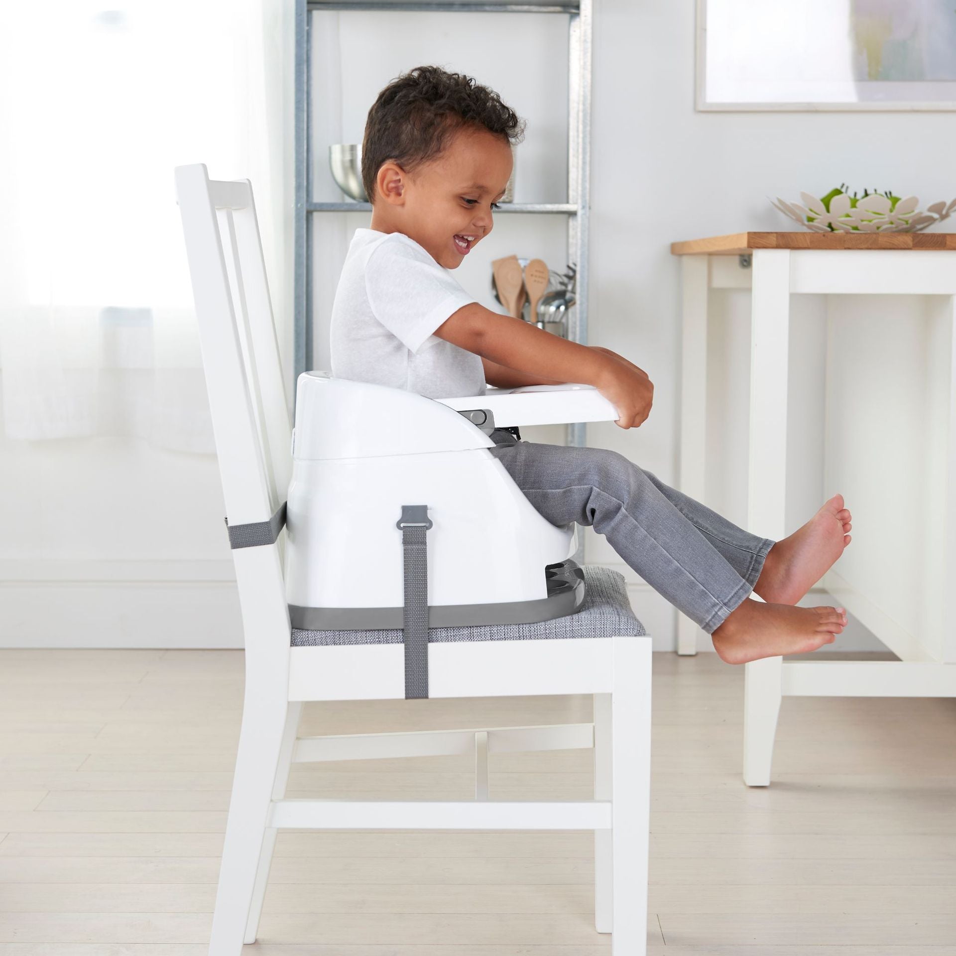 Slate Color Baby Base 2-in-1 Booster Feeding and Floor Seat with Removable Tray