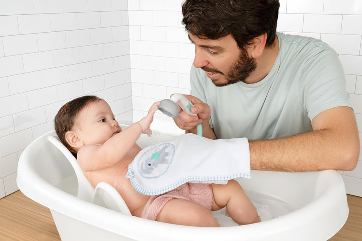 Easy-grip baby bath rinser for supervised bathing