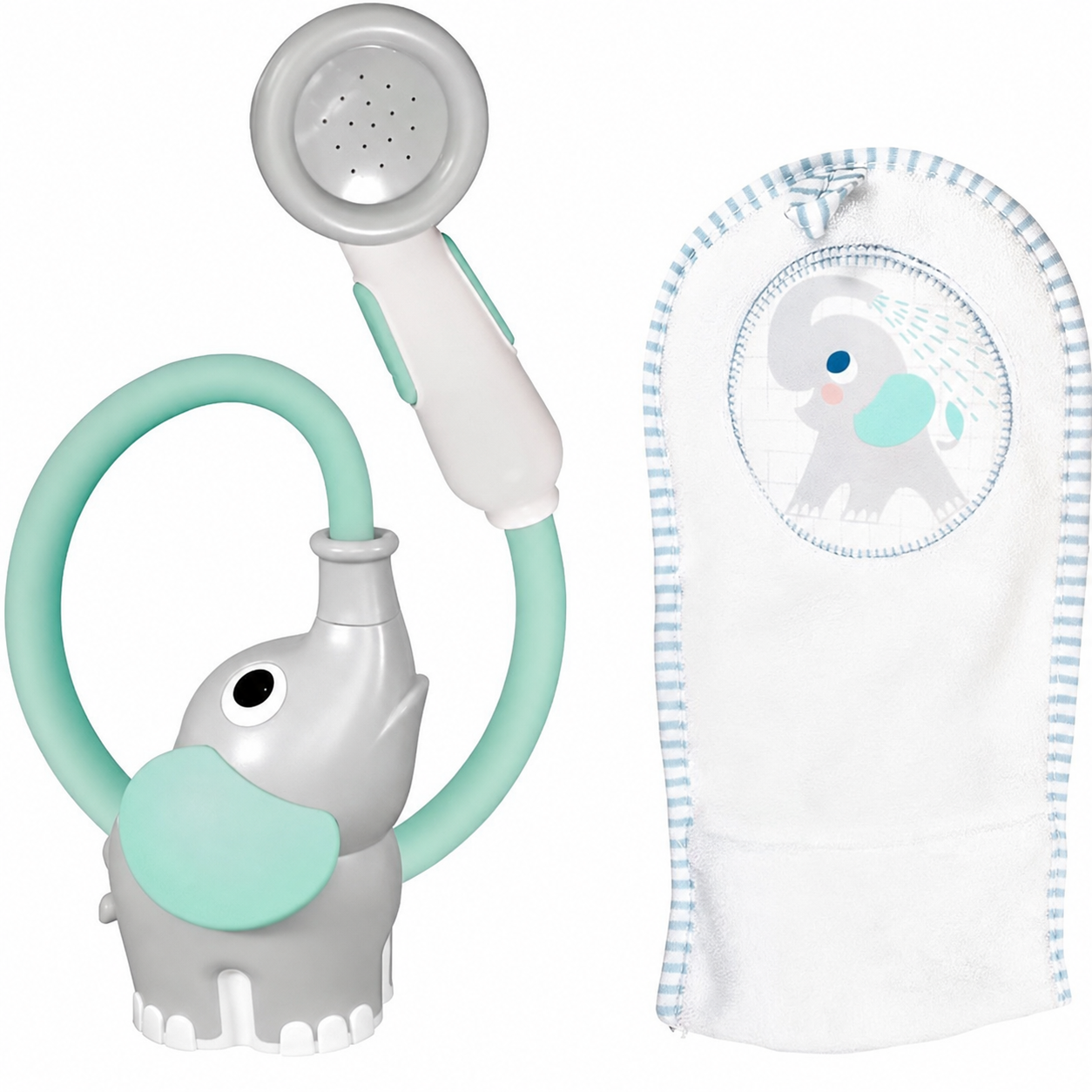 Baby bath toy rinser with soft washing glove