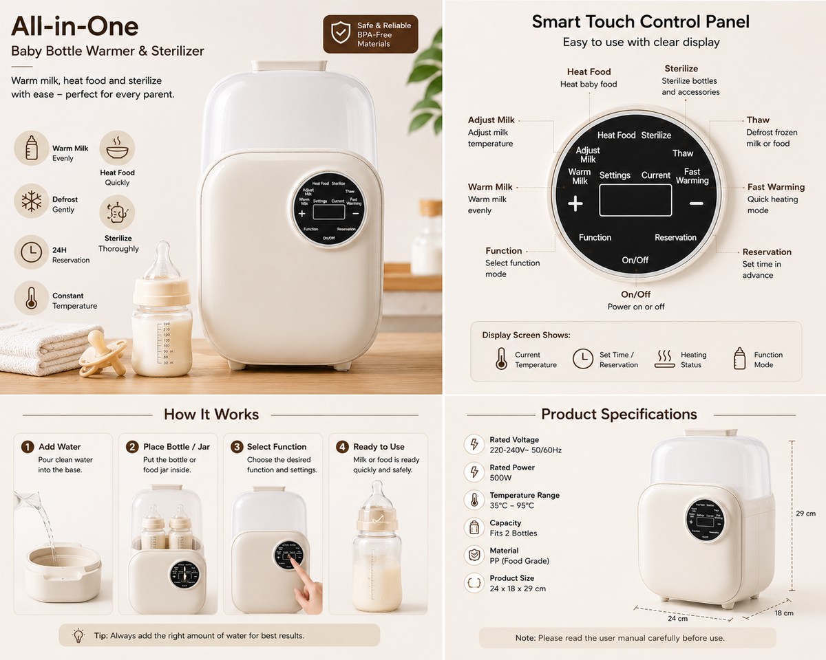 Electric bottle warmer digital control panel with multiple functions