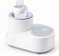 White and lavender electric baby bottle warmer with feeding bottle and digital touch controls