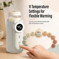 Parent preparing a feeding bottle using an electric infant milk warmer at home