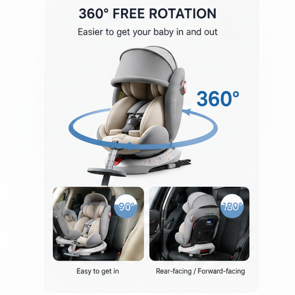 Baby car seat with adjustable sun canopy