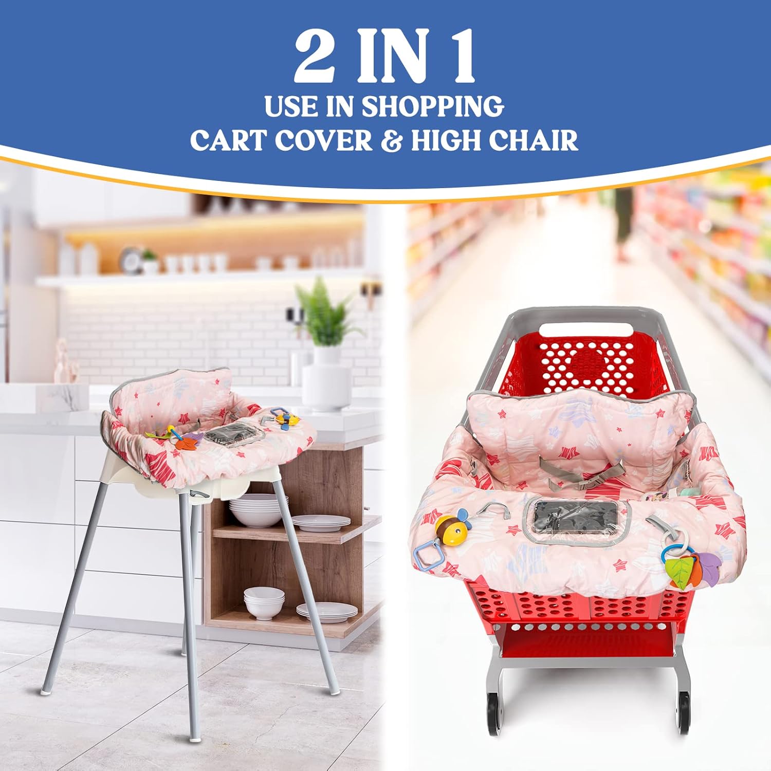 2 in 1 baby cart cover used as high chair cover and grocery cart seat protector