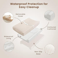 Safety strap and buckle detail on a contoured baby changing mat