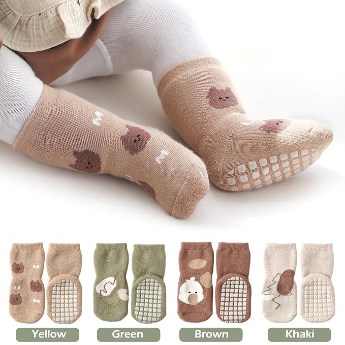Soft floor socks for babies during supervised crawling