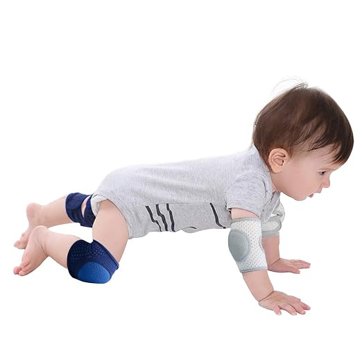 Navy crawling kneepad with stretch fabric construction for little legs