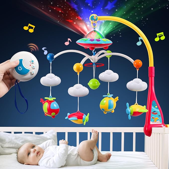 Baby crib mobile with 108 melodies and star projector