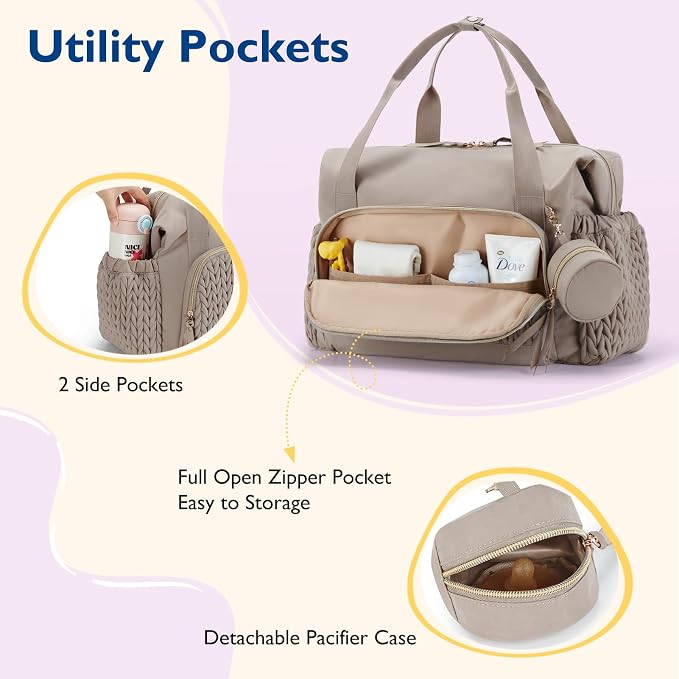 Quilted baby changing bag designed for everyday mom and baby essentials
