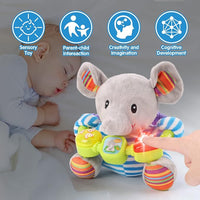 Baby elephant toy with built-in music and sound features