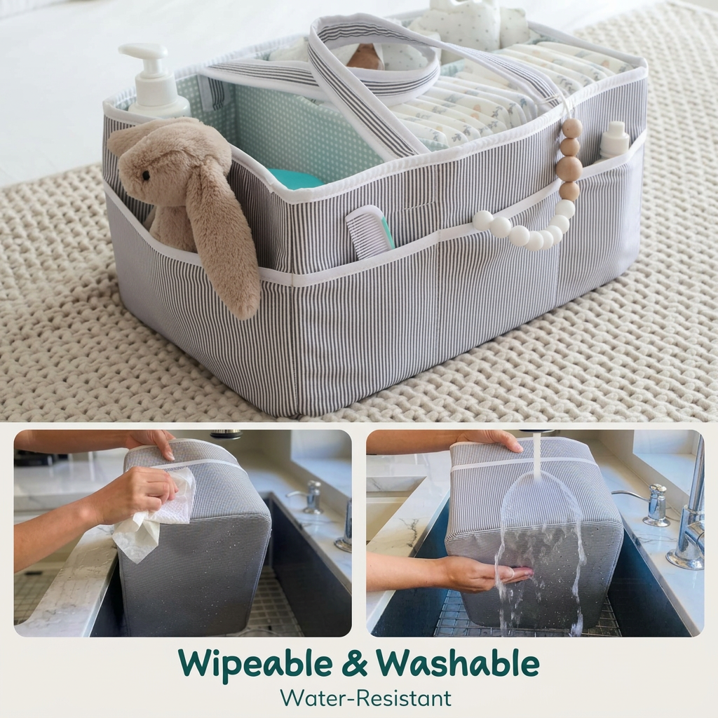 Baby essentials storage organizer with compartments