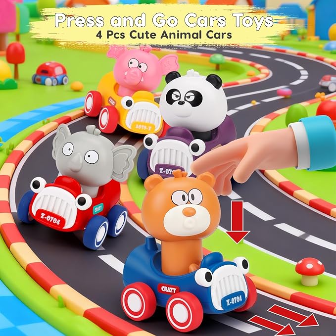 Baby friction car toy animal racing vehicle set