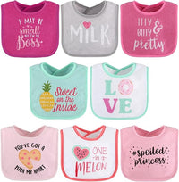 Baby Girl Terry Bib Set of 8, Soft and Absorbent Cotton Bibs for Newborns and Toddlers