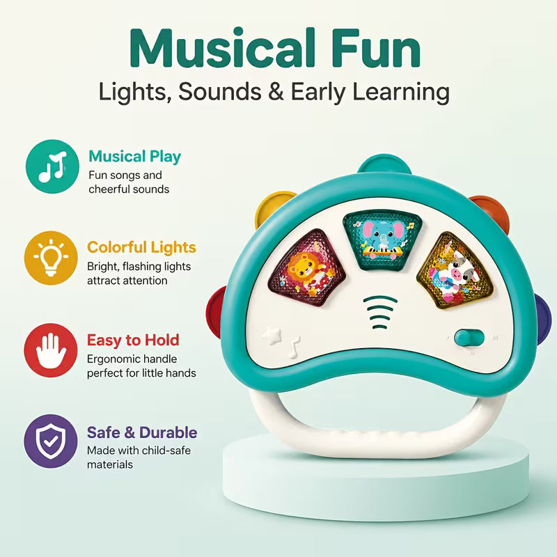 Baby grasp shake press toy with animal sounds and light-up features for early activity play