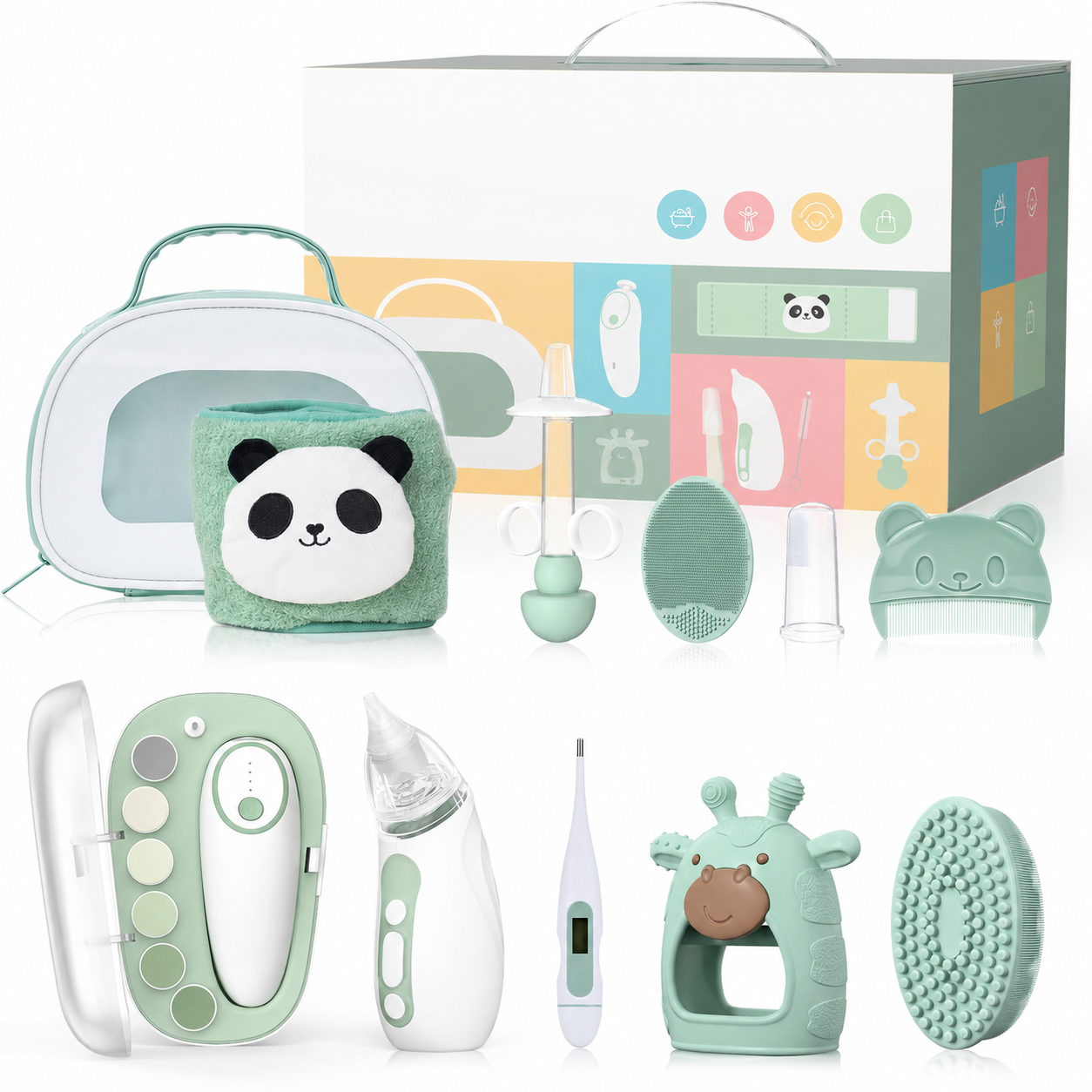 Baby grooming and cleansing care set with nail file and nasal aspirator