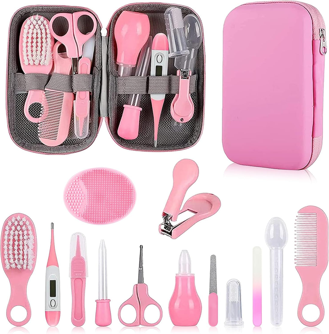 Complete Baby Grooming Kit with hairbrush, comb, nail clipper, and nasal aspirator for newborns