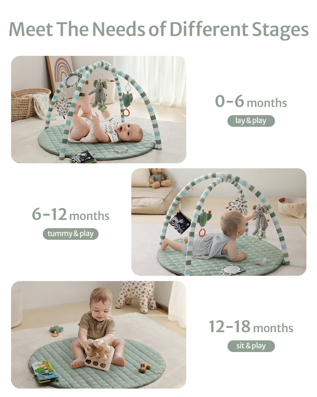 baby gym mat with detachable toys for playtime and development