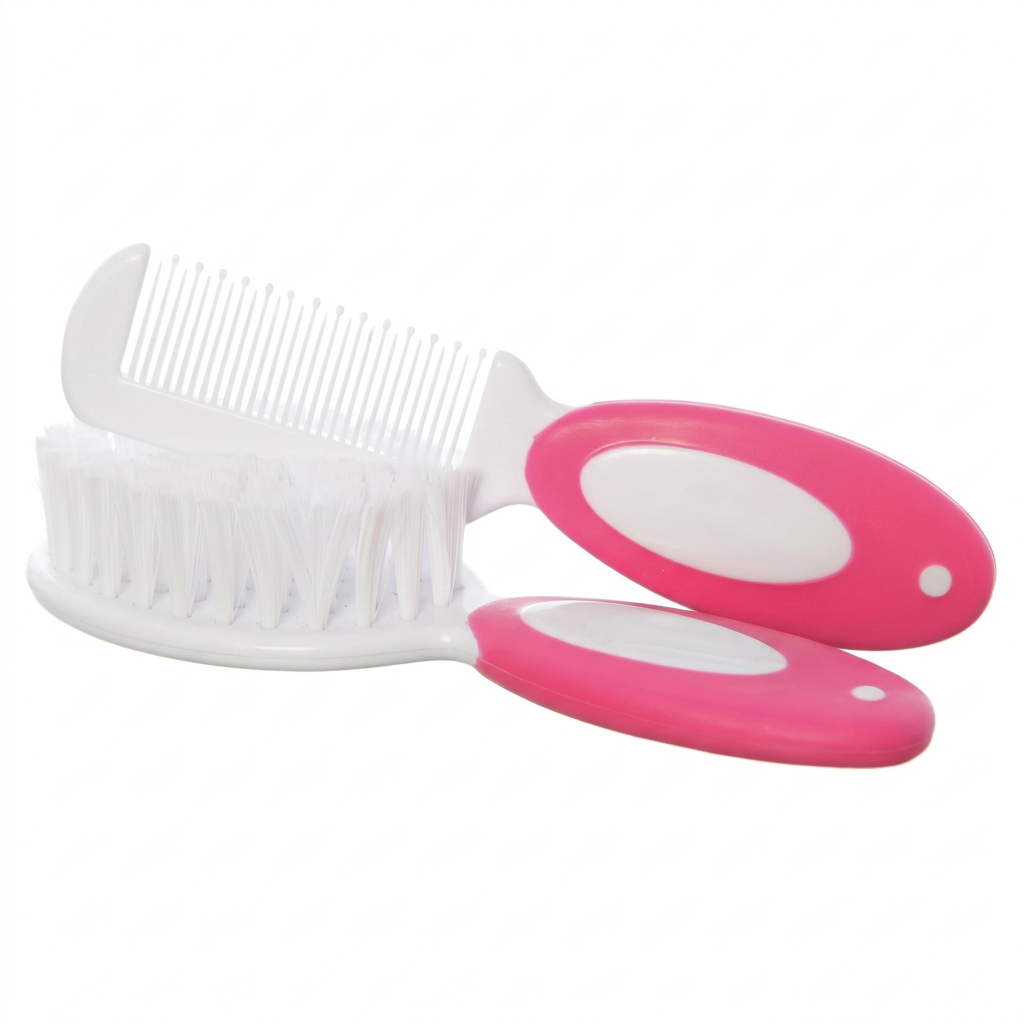 Baby hair brush and comb set with soft bristles for gentle grooming