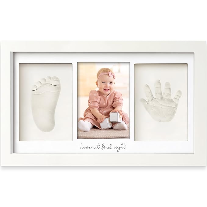 Baby Hand and Footprint Kit with Clay Keepsake Frame for Newborn Memory