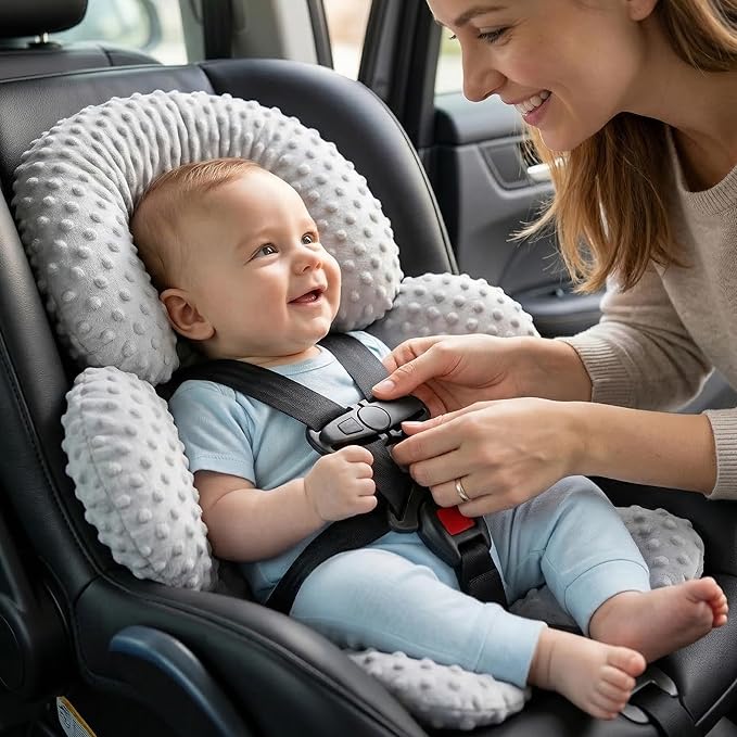Car Seat Head Neck Body Support Insert for Babies, Minky and Microfiber, Safe and Comfortable