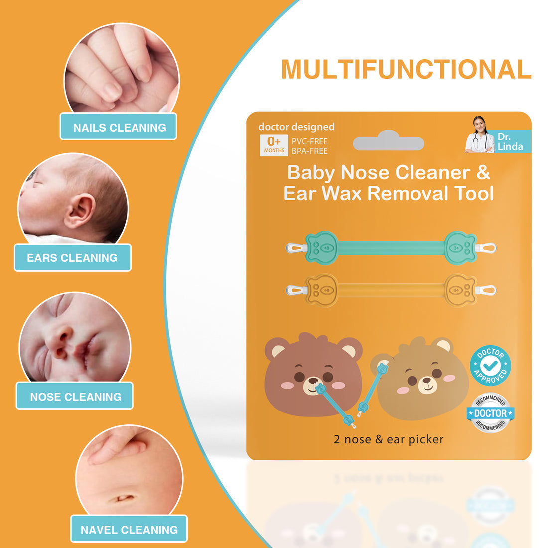 Safe and gentle baby nose and ear cleaner tool with dual ends