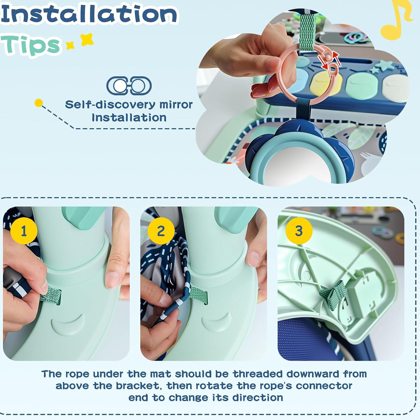 Baby activity gym with kick-activated piano