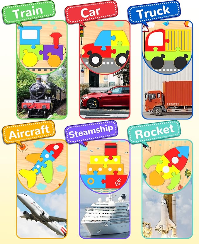Baby Learning Toy – Montessori Vehicle Puzzles for Toddlers Ages 1-4