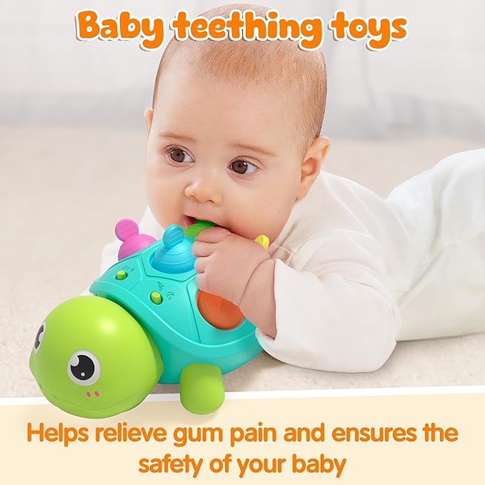 Baby light and sound turtle toy for tummy time play