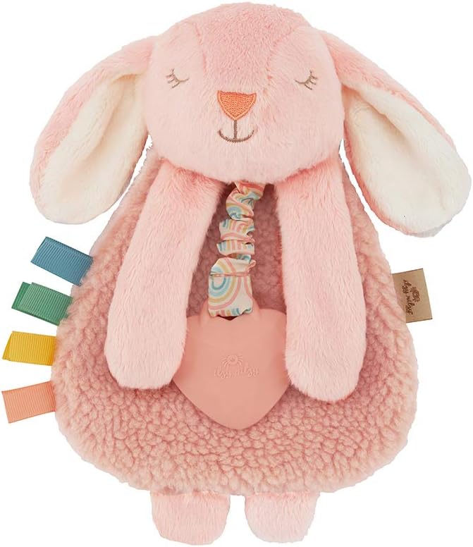 Baby Lovey Plush Toy With Teether Pink Bunny