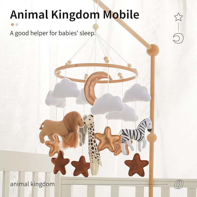 Baby mobile installed above a compatible nursery crib