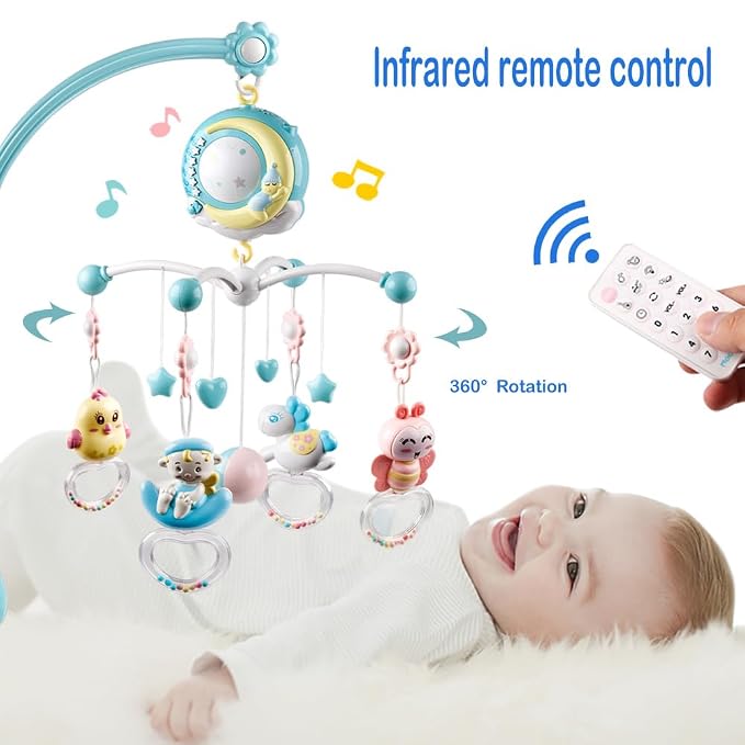 Remote control functions for musical baby crib mobile