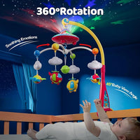 Baby crib mobile displaying colourful star projection