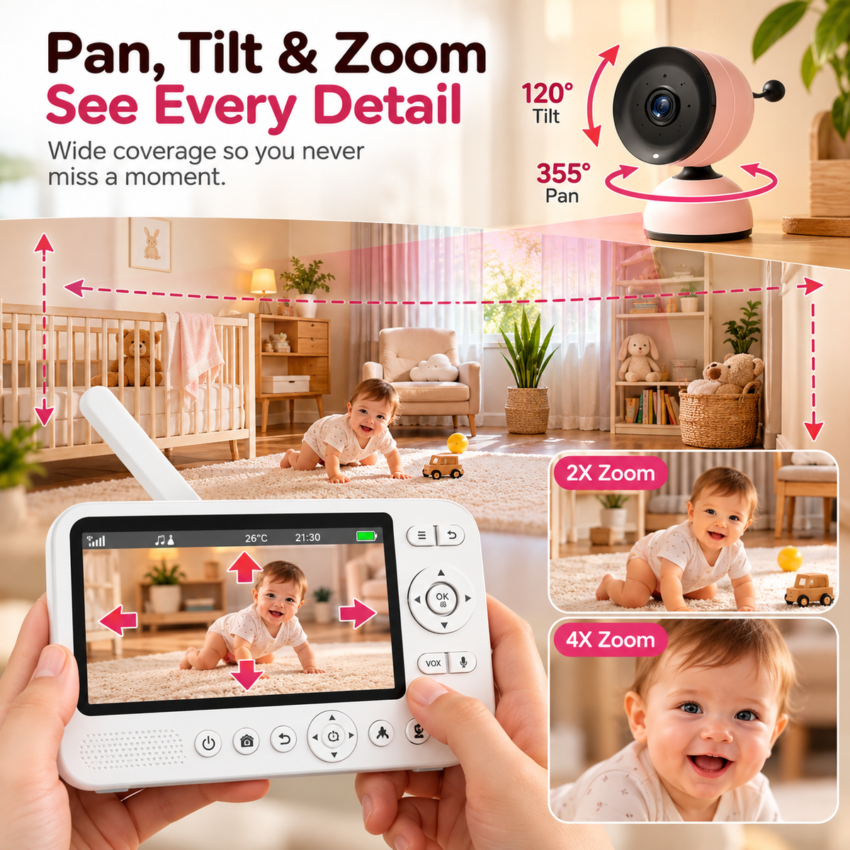 Detailed view of the parent unit showing its VOX button and microphone controls