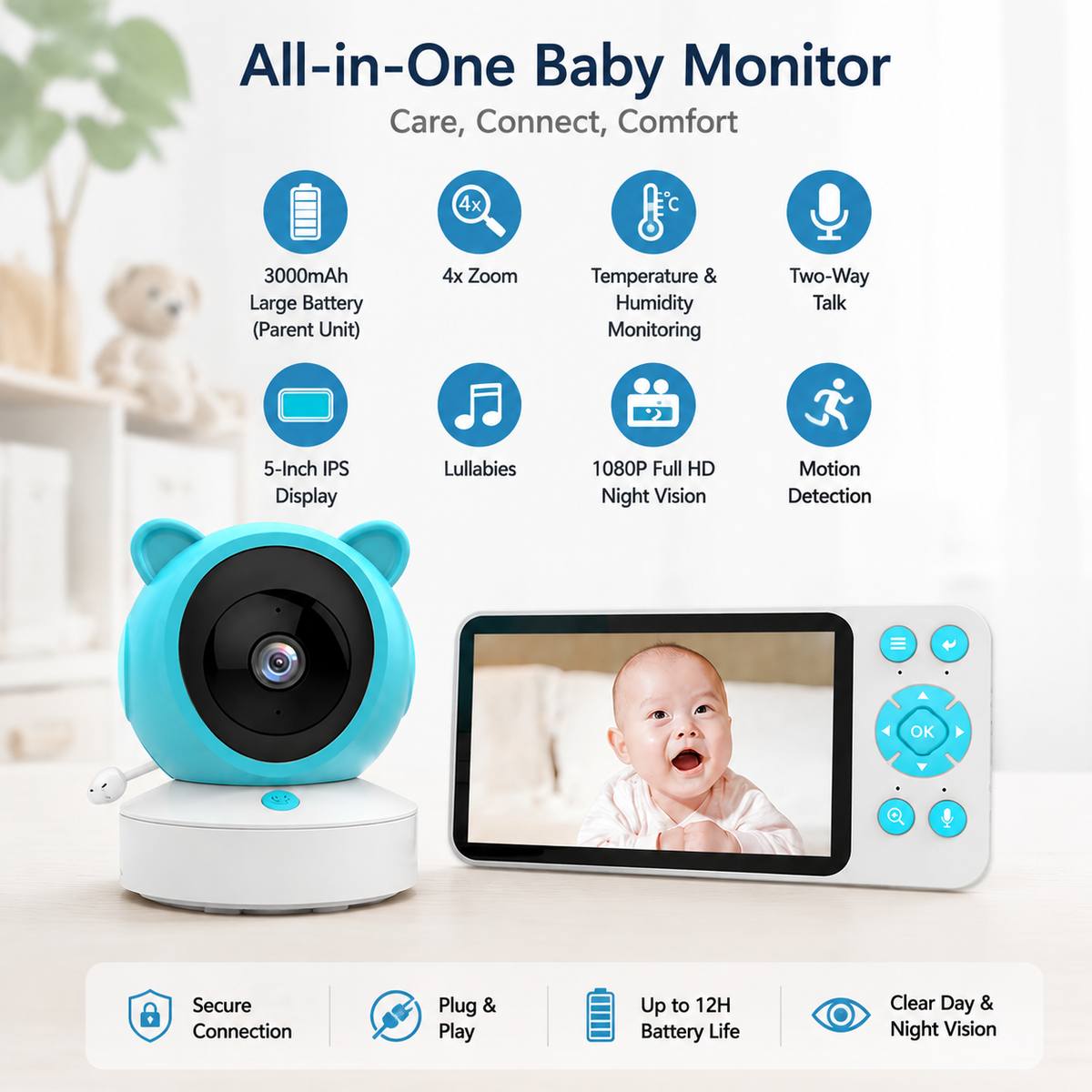 Baby monitor with two way audio communication